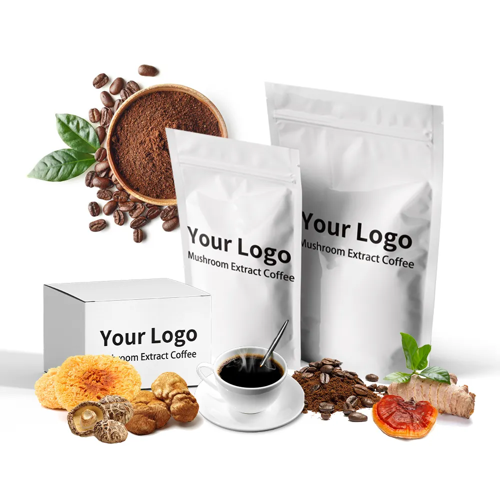 OEM Bio 7 in 1 Instant kaffee Chaga Löwen mähne Mitake Cordy ceps Ganoderma Lucidum Truthahn schwanz pilz Kaffee