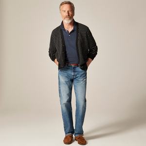 <strong>Men's</strong> All-Over Mini-Pattern Cardigan Sweater in <strong>Black</strong> and White Geometric Jacquard Knit <strong>V</strong>-<strong>Neck</strong> Button-Front <strong>Jumper</strong> - Product Image 4