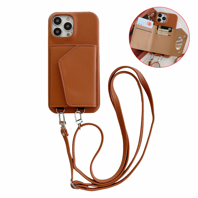 Crossbody and Wallet for iPhone 17 16 15 14 13 12 Leather Crossbody Purse With Chain Phone Chain Holder String Strap Phone Case