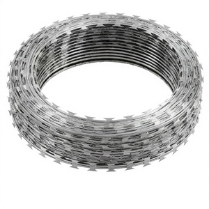 ลวดหนามเหล็กคุณภาพสูง 400 ม. 500 ม. แบบม้วน ชุบกัลวาไนซ์แบบจุ่มร้อนเคลือบพีวีซี ราคาประหยัด สำหรับป้องกันในเรือนจำ - Product Image 1