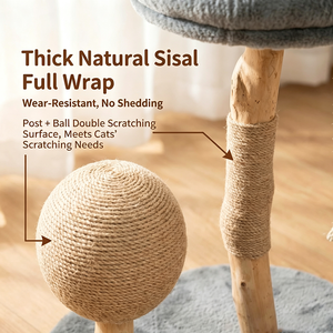 Arbre à chat monobloc en bois massif naturel, avec griffoir et nid, pour petits chats, vente en gros et sur mesure - Product Image 6