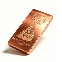 Barre de cuivre de 1 kg, pureté 99,9 %, gravée au laser, finition brossée, édition limitée Noël, cadeau idéal