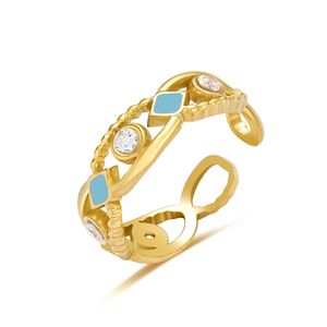 OEM Anillo Esmeralda polsino fiore semplice in acciaio inox anello di pietra colorata - Product Image 6