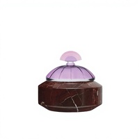 Bonbonnière en marbre rouge naturel avec couvercle en cristal coloré, boîte à bonbons décorative, boîte à bijoux de luxe pour la maison