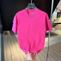 T-shirt en coton de luxe pour hommes, personnalisé, blanc uni, noir, blanc, style décontracté oversize, imprimé uni, strass, épaules tombantes, vente en gros