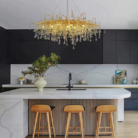 Lustre ovale en cristal, hauteur réglable, moderne, pour îlot de cuisine, table à manger, lampe suspendue dorée