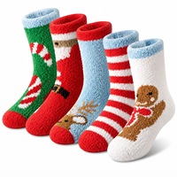 Chaussettes d'hiver en polaire corail douillettes et moelleuses pour femme, motif Baleine de Noël et Canne à sucre de Noël, pour la maison et l'intérieur