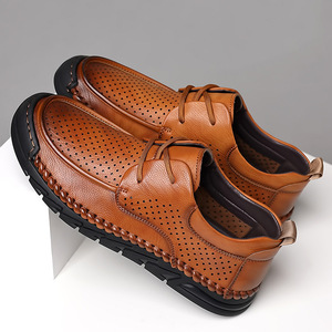 รองเท้าหนังลำลองสำหรับผู้ชายระบายอากาศได้ดีแบบผูกเชือกสไตล์เดินเล่นสีกากีสีเหลืองสีน้ำตาลขนาด 40-46 - Product Image 3