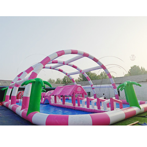 Parc aquatique gonflable <span class=keywords><strong>de</strong></span> qualité commerciale en PVC, combo toboggan et parcours d'obstacles, <span class=keywords><strong>piscine</strong></span> gonflable géante rose pour l'été, idéal pour les parcs aquatiques - Product Image 2