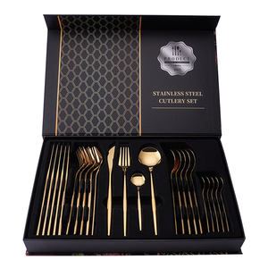 Venta al por mayor cubiertos de Metal cocina 24pcs té café negro postre cubiertos de oro de lujo de gama alta real cola puntiaguda acero inoxidable - Product Image 1