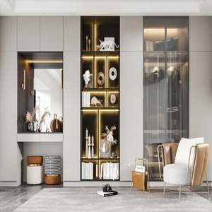 Armario Moderno de Madera para Dormitorio, Mueble de Madera y Vidrio Personalizado de Fábrica de Henan, Estante para Sala de Estar con Perchero - Product Image 1