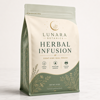 Emballage de luxe personnalisé imprimé, refermable, de qualité alimentaire, à fond plat, avec fermeture éclair, pour mélange de tisanes, sachet à huit soudures latérales de 12 oz