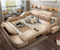 Cadre de lit moderne King avec rangement, LED, lit rembourré de luxe pas cher, lit double en cuir, couverture, lit super king size