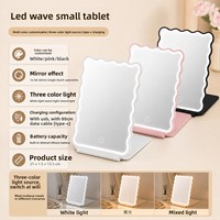 Miroir de Maquillage LED Ondulé Transfrontalier avec Éclairage, Cadre en Aluminium, USB Inclus, Miroir de Beauté de Bureau pour Chambre à Coucher, Petit Format Plat