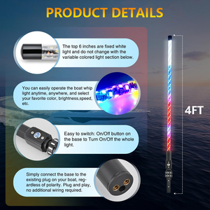 Feu de navigation LED RGB 4FT pour bateau avec lampe d'<span class=keywords><strong>ancre</strong></span> blanche indépendante, étanche IP68, contrôle par télécommande et application pour la pêche de nuit - Product Image 4