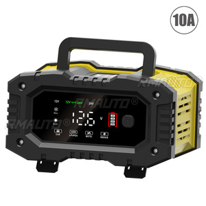 Chargeur de batterie portable 10A pour voiture et moto avec 7 étapes de charge pour batteries Calcium, Gel AGM, Humides, LiFePO4, Plomb-acide - Product Image 1