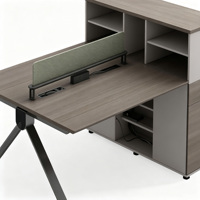Bureau de travail modulaire pour deux personnes, plan ouvert, avec armoires hautes et tiroirs de rangement, mobilier de bureau minimaliste