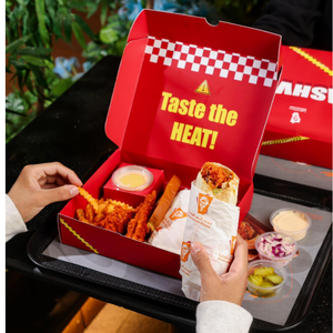 Boîte en carton pliable carrée blanche jetable personnalisée avec poignée et gobelet à tremper pour <span class=keywords><strong>sandwich</strong></span> <span class=keywords><strong>poulet</strong></span> frites - Product Image 1