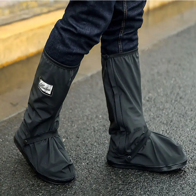 Botas de zapatos a prueba de lluvia para montar, senderismo, Botas de lluvia, tubo largo alto, parte inferior gruesa, exterior con Reflector, reutilizable, impermeable, PVC, espuma de PU