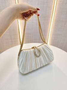 Bolso de Noche para Mujer, Elegante y Moderno, con Forro de Seda, de Poliéster, Color Sólido, Plisado, con Cierre de Seguridad, Ideal para Bodas y Banquetes - Product Image 5