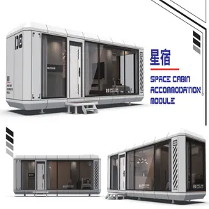 豪华现代预制集装箱房绿色钢移动生活太空舱，供酒店或家庭使用