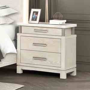 Transitional Nightstand Marble Top Metal Handles Weathered Gray Finish 3 <b>Drawer</b> Storage Unit Bedroom Furniture - Product Image 5