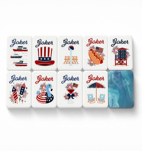 Juego de Mahjong Americano de 166 Fichas, Diseño Americana 4th July Fighter Jet <span class=keywords><strong>Azul</strong></span> Marmoleado, OEM - Product Image 4