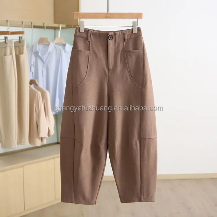 2022 summer wide leg trousers straight cotton linen fashion all-match blue casual pants women's clothing