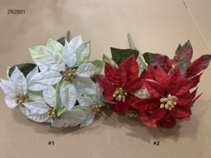 Flores de poinsettia artificiales al por mayor plantas de poinsettia Rosa estampa artificial de silicona Stella Di Natale poinsettia ZR2801 - Product Image 6