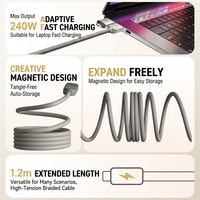 Câble de charge rapide 2-en-2 en nylon et cuivre pur Type-C 240W Double Magic Safe Flash Charge pour écouteurs iOS et téléphones mobiles