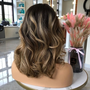 Peluca Ombre con Reflejos al por Mayor, Peluca <span class=keywords><strong>Bob</strong></span> de <span class=keywords><strong>Cabello</strong></span> Humano con Ondas Suaves, Pre-Desplumada, Marrón Rubio <span class=keywords><strong>Balayage</strong></span>, Pelucas Cortas para Mujeres Negras - Product Image 3