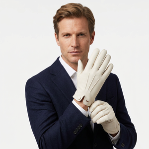 Nueva llegada de color blanco de moda de cuero de invierno al aire libre térmico dedo completo forro suave duradero cosido guantes de vestir - Product Image 1
