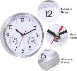 Orologio da <span class=keywords><strong>parete</strong></span> da 8 pollici con <span class=keywords><strong>orologi</strong></span> da <span class=keywords><strong>parete</strong></span> con struttura in alluminio di temperatura e umidità soggiorno da <span class=keywords><strong>cucina</strong></span> decorativo rotondo silenzioso - Product Image 2