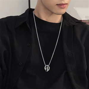 Kalung Liontin Cincin Salib Gaya Korea untuk Pria, Aksesoris Rantai Baja Titanium Trendi untuk Sehari-hari, Perhiasan Jalanan 2024 - Product Image 1