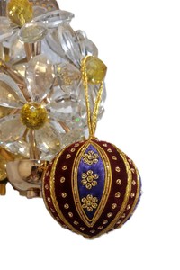 Golden Zari Embroidery Christmas <b>Tree</b> Hanging Ornament Red Color Balls Shape Fabric Material Use Christmas Party Decor - Product Image 4