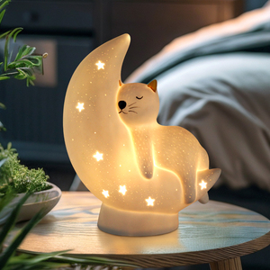 Offre Spéciale lune et chat LED veilleuse intérieur chevet Art Design avec alimentation enfichable prix d'usine pour bureau <span class=keywords><strong>de</strong></span> table pour enfants - Product Image 1