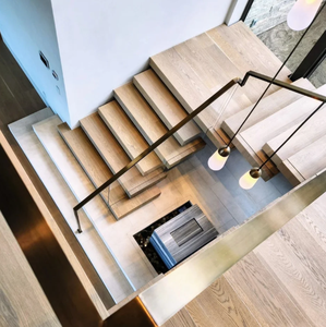 Escalier personnalisé à double poutre avec marches en bois, main courante et <span class=keywords><strong>balustrade</strong></span> en verre, escalier intérieur moderne - Product Image 5