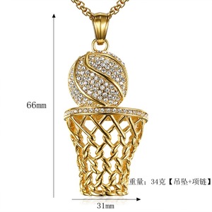 Yunnique-collar con colgante de aro de baloncesto estilo Hip Hop, de acero inoxidable, con diamantes de imitación, regalo unisex, joyería DZ201 - Product Image 5