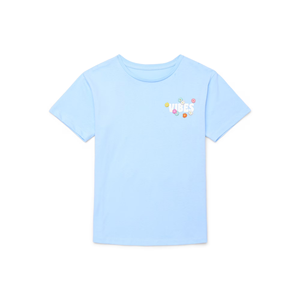 Light Blue Casual Toddler Girls Knitted Short Sleeve Crew Neck Cotton T-Shirt Floral Letter Print Breathable Quick Dry Custom - Product Image 3