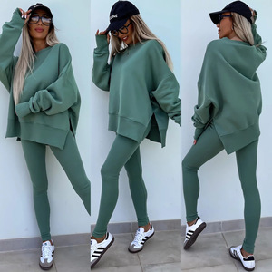Women's Casual Sweatshirt Set Solid Color Loose <b>Top</b> Skinny Pants Street Fashionista Style Smlxl - Product Image 4