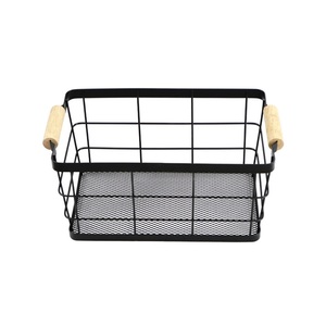 Modern Stainless Steel <b>Standing</b> Type Kitchen Storage Rack Wooden Handle Basket Countertop Seasoning Snacks Vegetable Organizer - Product Image 1