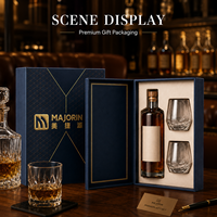 Coffret cadeau de whisky haut de gamme avec logo personnalisé, emballage en carton rigide pour bouteilles et verres, motif en feuille d'or