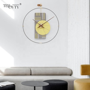 EMITDOOG fai da te stile minimalista arte in metallo orologio da parete di grandi dimensioni orologi moderni in legno giallo orologio incisione CNC orologi artigianali giappone - Product Image 6