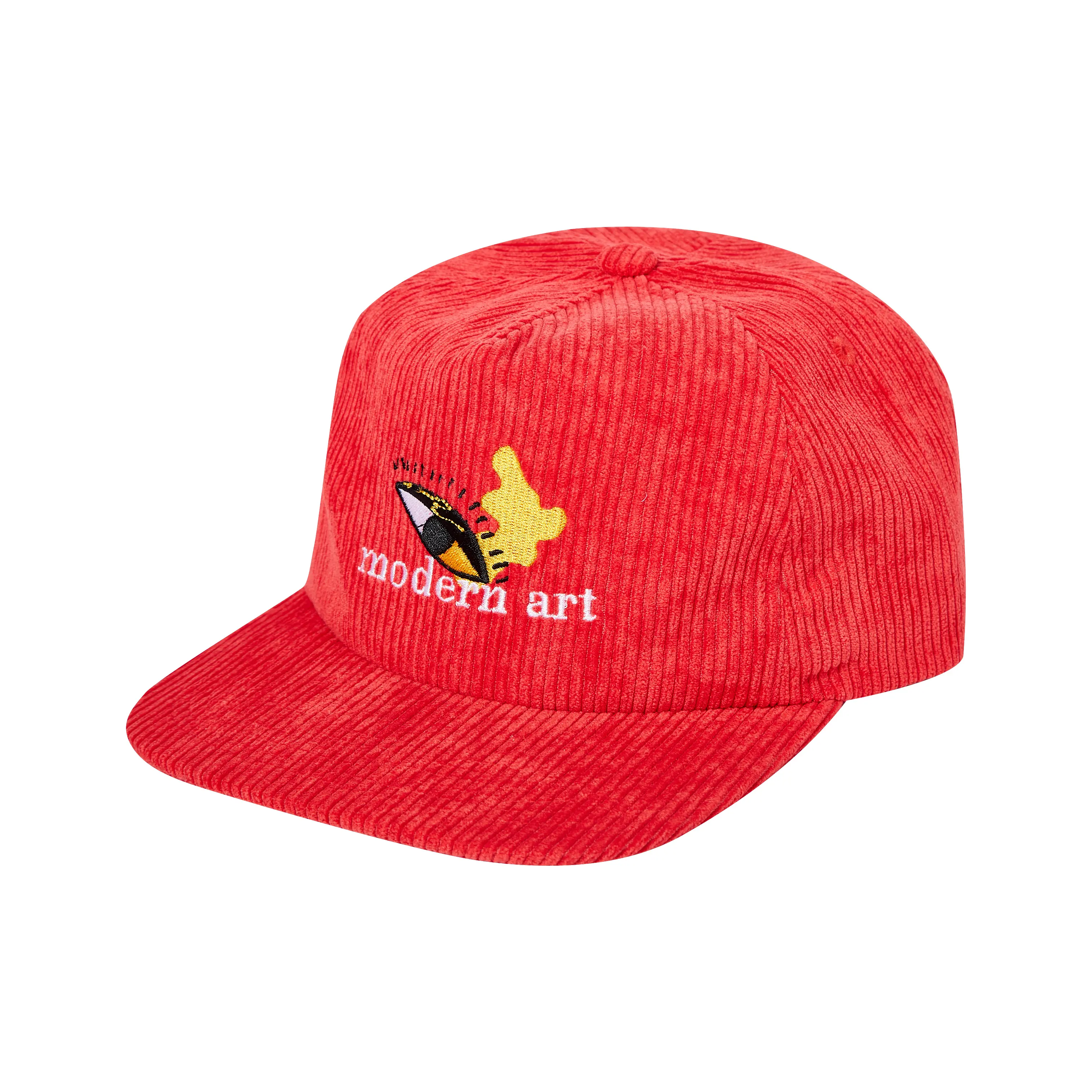 Vintage toptan 5 Panel yapılandırılmamış kap nakış kırmızı Hip Hop kalın kadife Snapback şapka