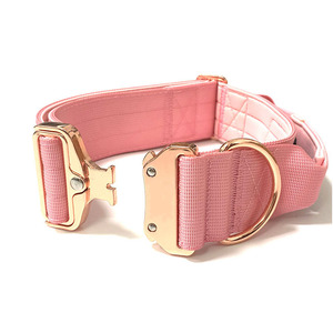 Collar de perro resistente táctico acolchado de neopreno suave de nailon ajustable con hebilla de metal de oro rosa - Product Image 2