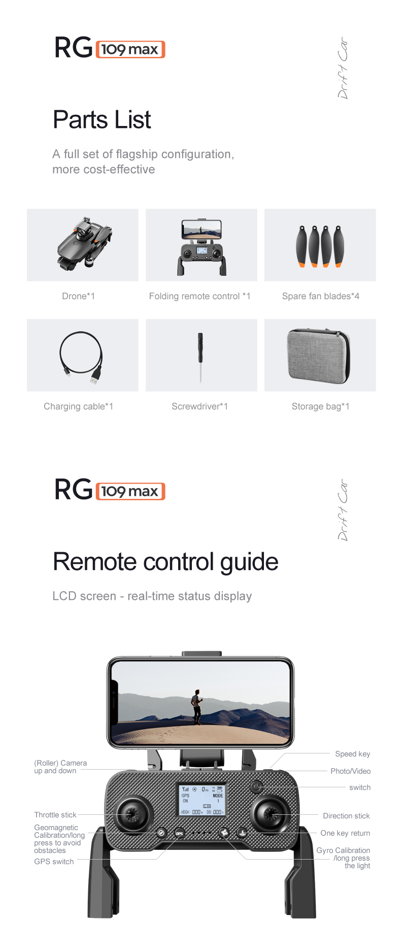 RG109 MAX - RC Drone, RGuomax J Parts List A full set of flagship configuration, more cost-effective