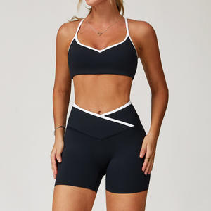 Set <span class=keywords><strong>2</strong></span> potong untuk kebugaran Gym wanita, Set Bra pendek kerah V pengangkat bokong dua potong, Set Legging Yoga cepat kering untuk wanita - Product Image 2