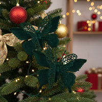 Décorations de Noël en velours en forme de papillon, ornements artificiels de libellule floquée pour la maison (Vert Chine)