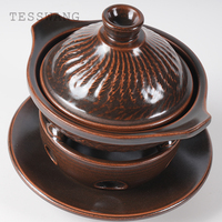 Ensemble chauffe-plat en céramique style Wabi-sabi japonais, avec couvercle, en porcelaine texturée marron rustique, antiadhésif et isolé, pour la restauration fine