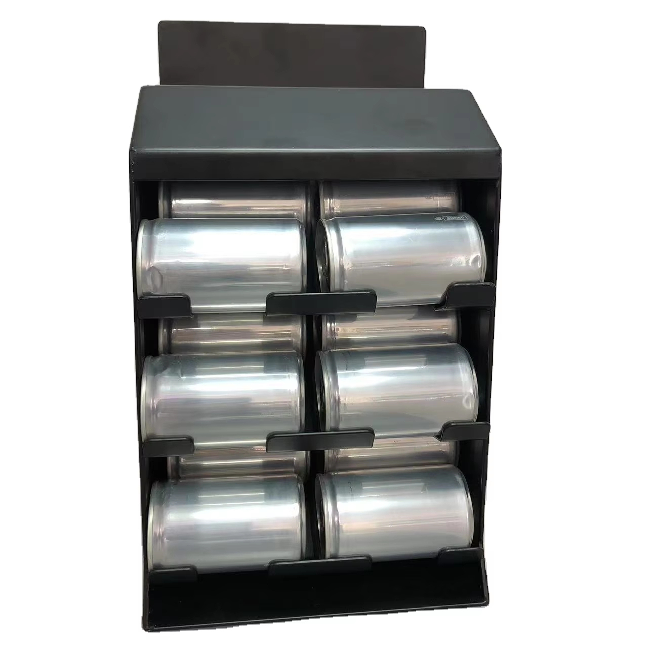 Dual Channel Self-weighted Chute Beverage Display Stand Metal Frame Cola Can Display Racks Black Counter Top Garment Racks